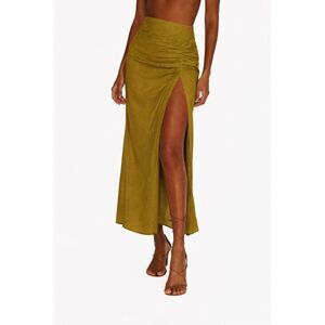 Vix Clara Long Midi Skirt 0 Linen Blend Olive